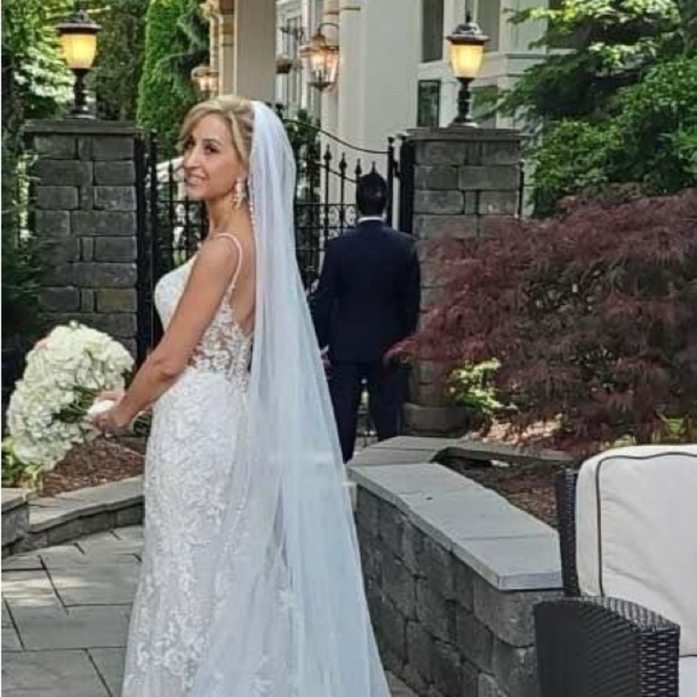 Allure mermaid wedding gown and cathedral veil with Swarovski crystals